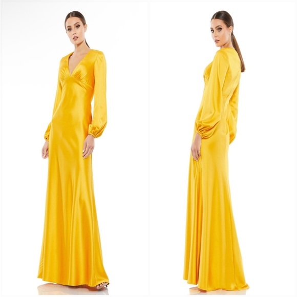 Elegant Yellow Satin Dress - Picture 6 of 11